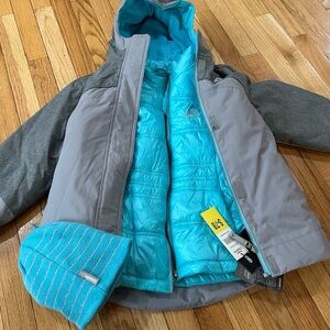 Children's Gray and Blue Puffer Jacket with Hat